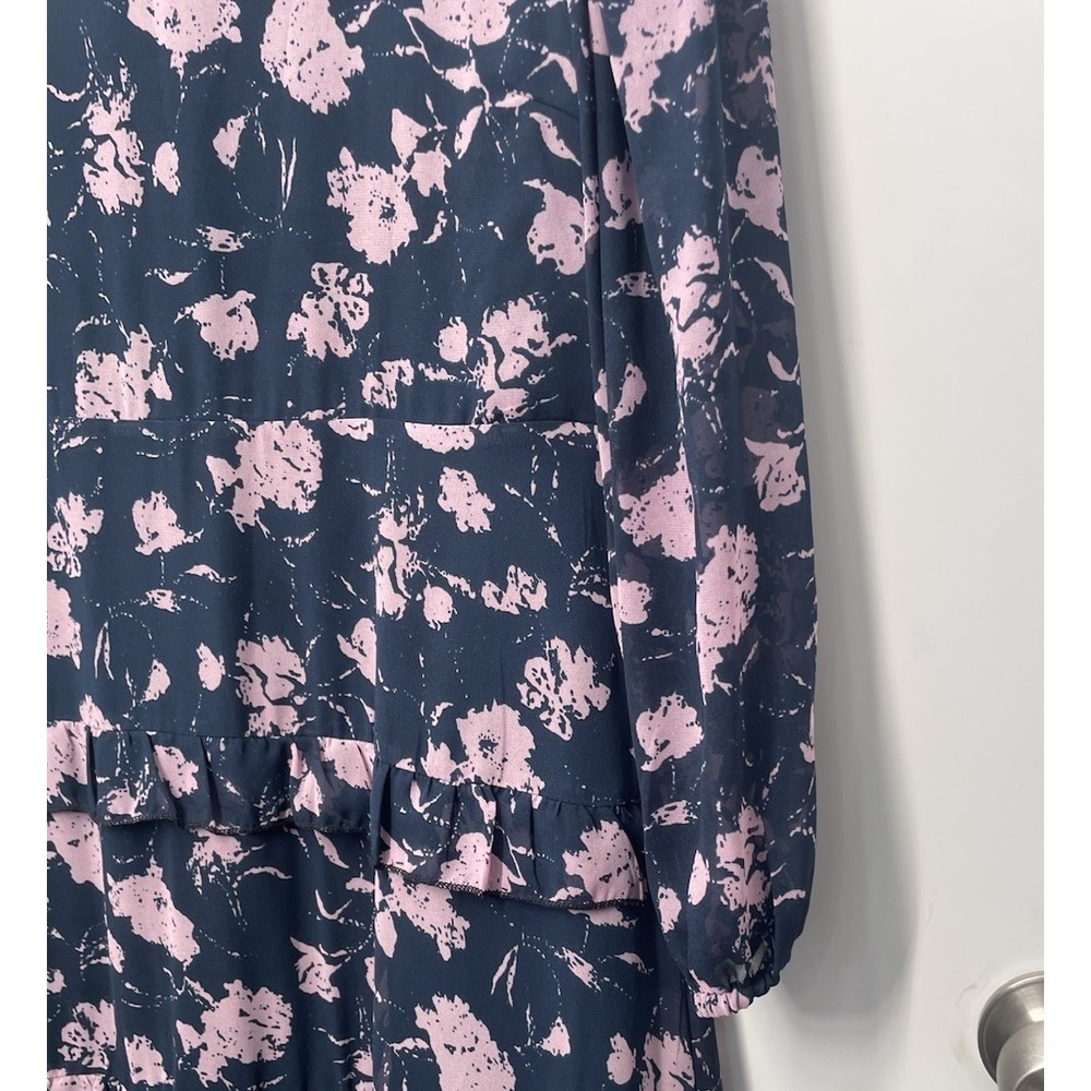 Hyacinth House Shift Midi Dress Womens Size Large Ruffle Navy Dusty Pink Floral - Picture 4 of 13